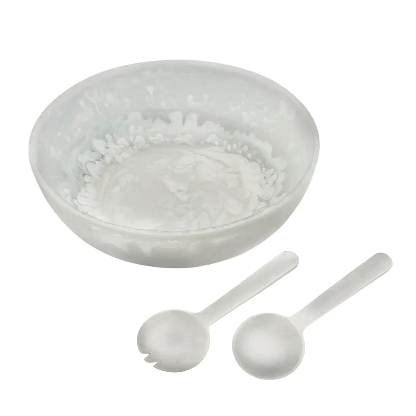 White Swirl Acrylic Bowl with Salad Servers