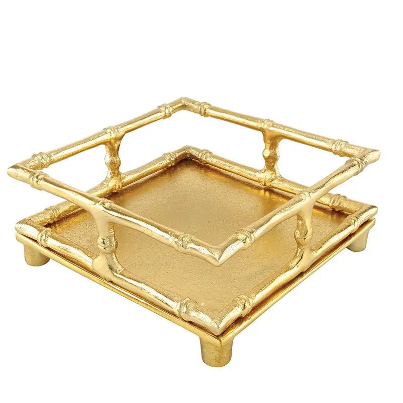 Gold Bamboo Cocktail Napkin Tray | Elegant Chinoiserie Tray