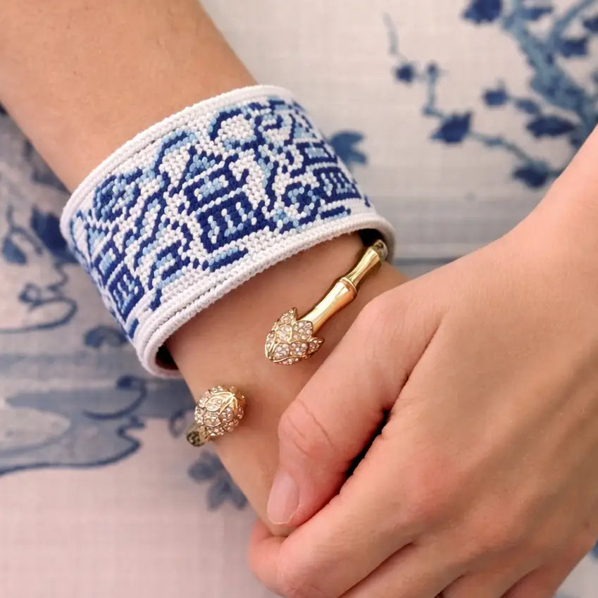 Chinoiserie Needlepoint Cuff Bracelet - Pre-Order