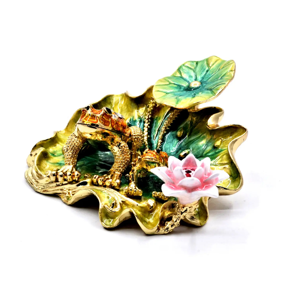 Jeweled Frog with Baby & Flowers on Lily Pad | Grandmillennial Home Decor