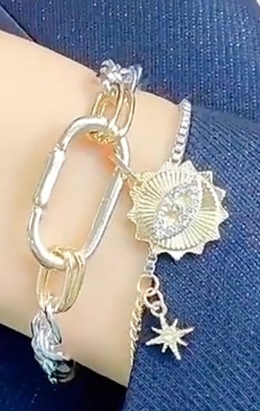 Evil Eye Charm Carabiner Stacked Bracelet | Chic Stacked Bracelet