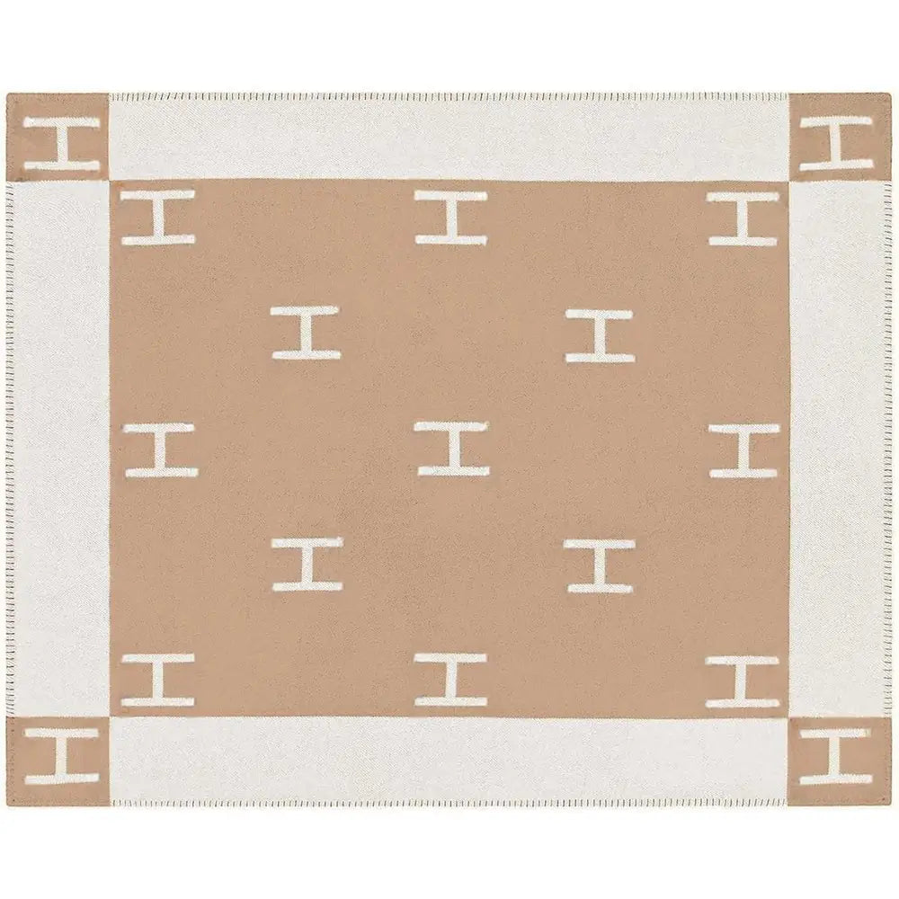 Monogram Border Reversible Throw Blanket – Beige