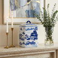 Blue & White Chinoiserie Ceramic Lidded Jar