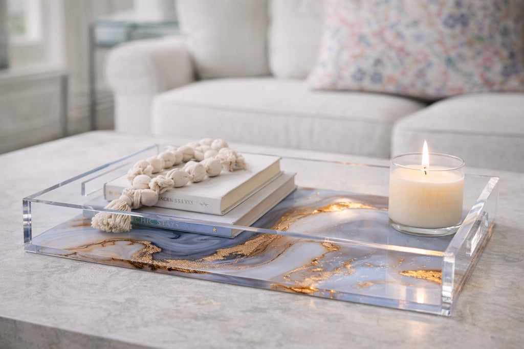 Acrylic and Stone Marble Vanity Tray