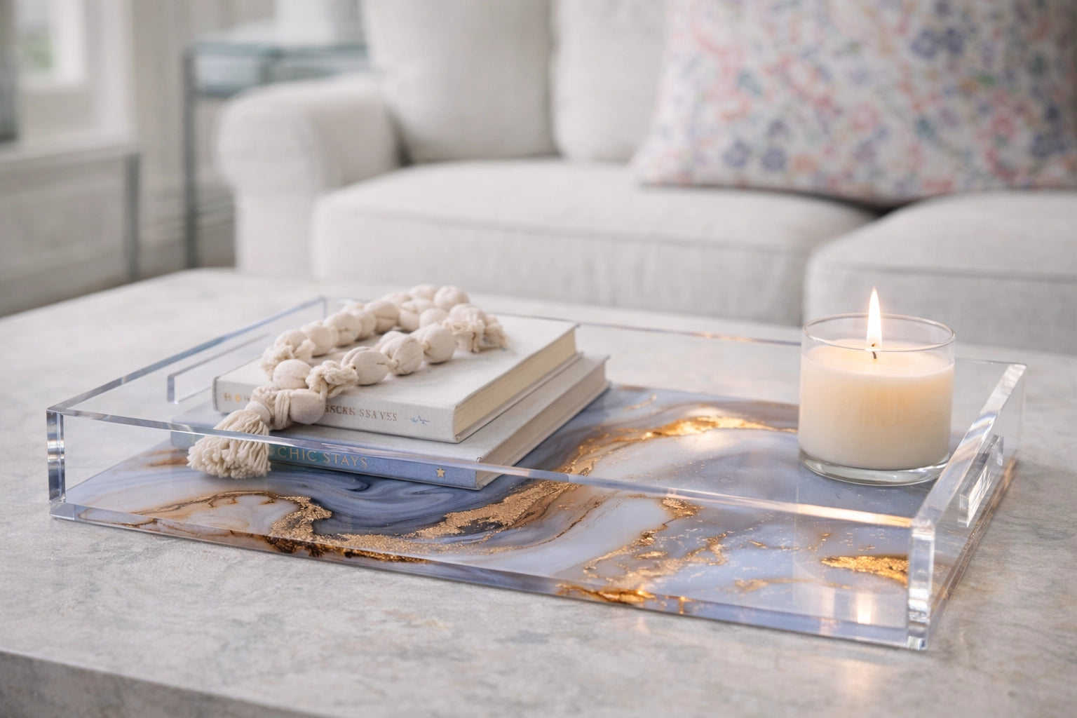 Acrylic and Stone Marble Vanity Tray