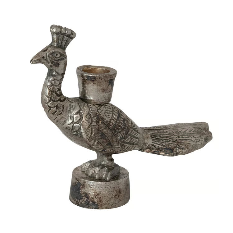 Cast Aluminum Peacock Taper Candle Holder | Chinoiserie Decor