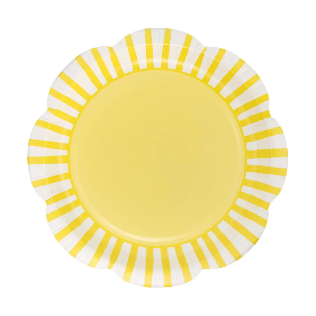 Yellow Scalloped & Striped Paper Plates | Preppy Entertaining Tableware