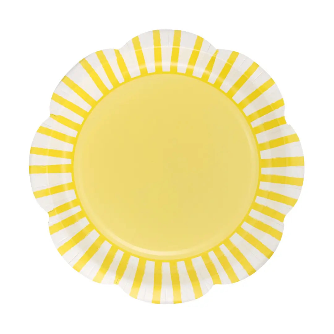 Yellow Scalloped & Striped Paper Plates | Preppy Entertaining Tableware