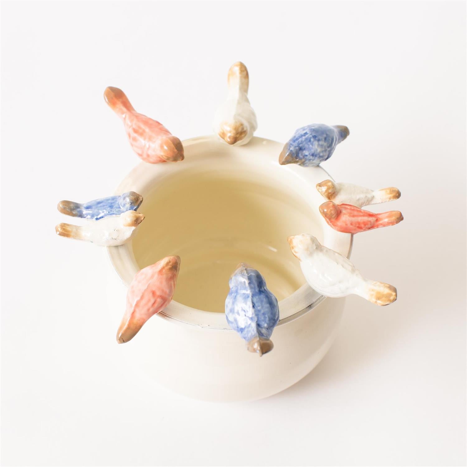 Whimsical Enamel Pot with Birds on Rim