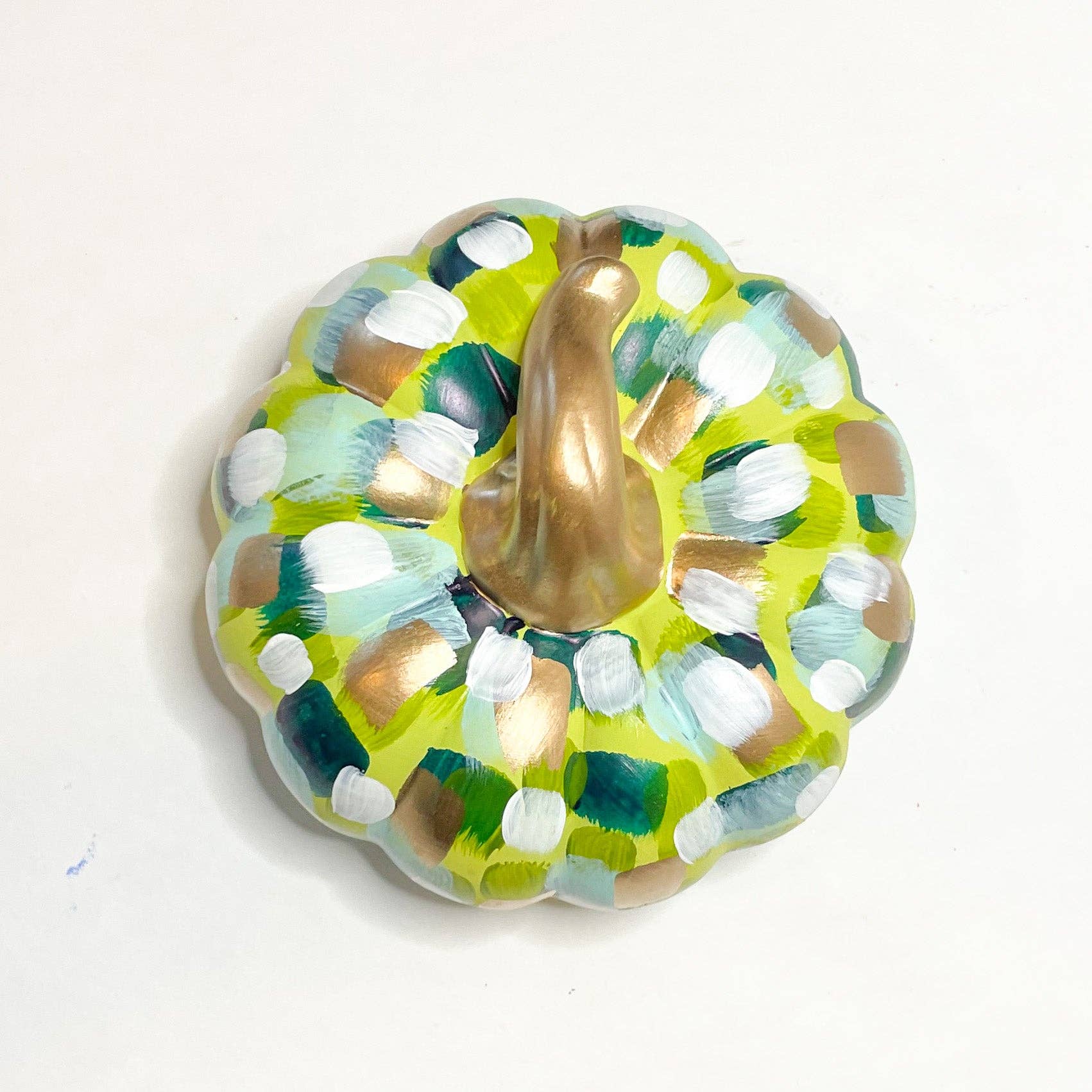 Hand-Painted Green Abstract Ceramic Pumpkin | Elegant Fall Home Decor