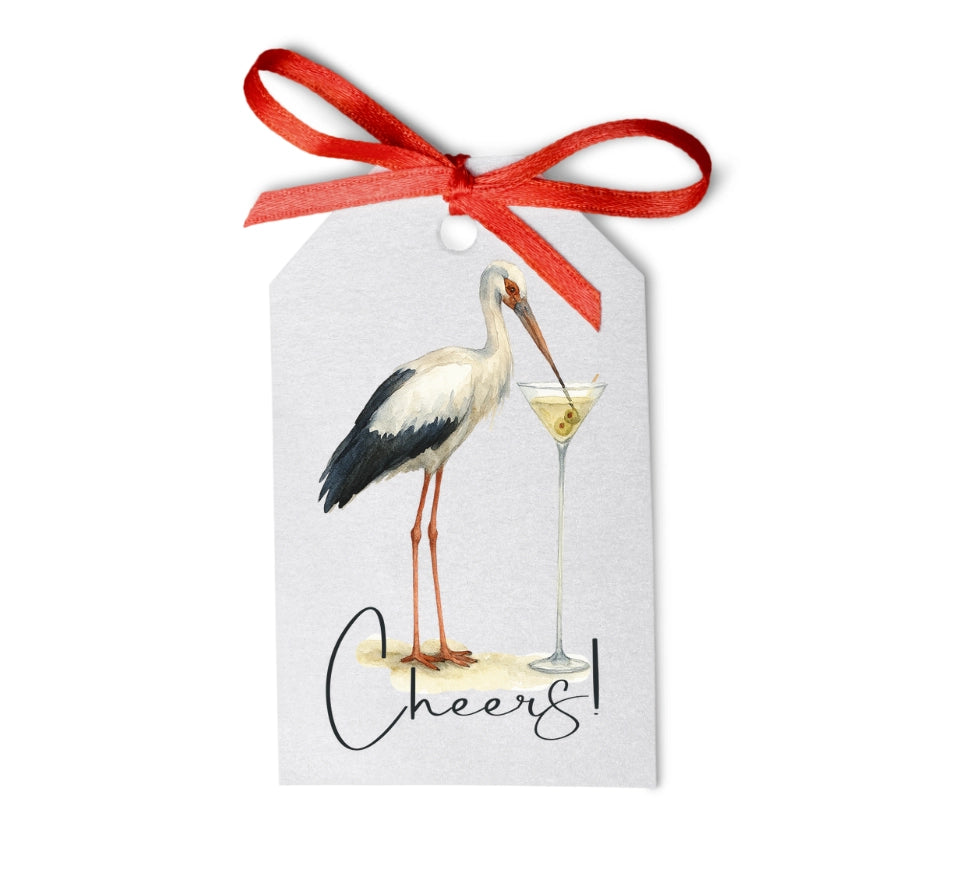 Elegant Stork with Tall Dirty Martini Cheers Gift Tag Set