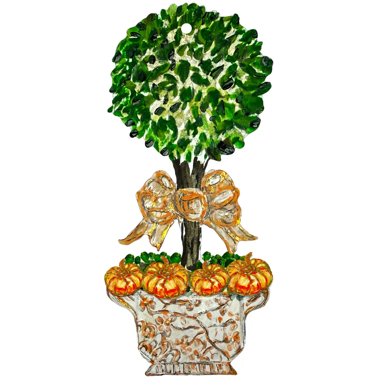 Pair of Chinoserie Pumpkin Topiary Door Hangers | Elegant Fall Decor