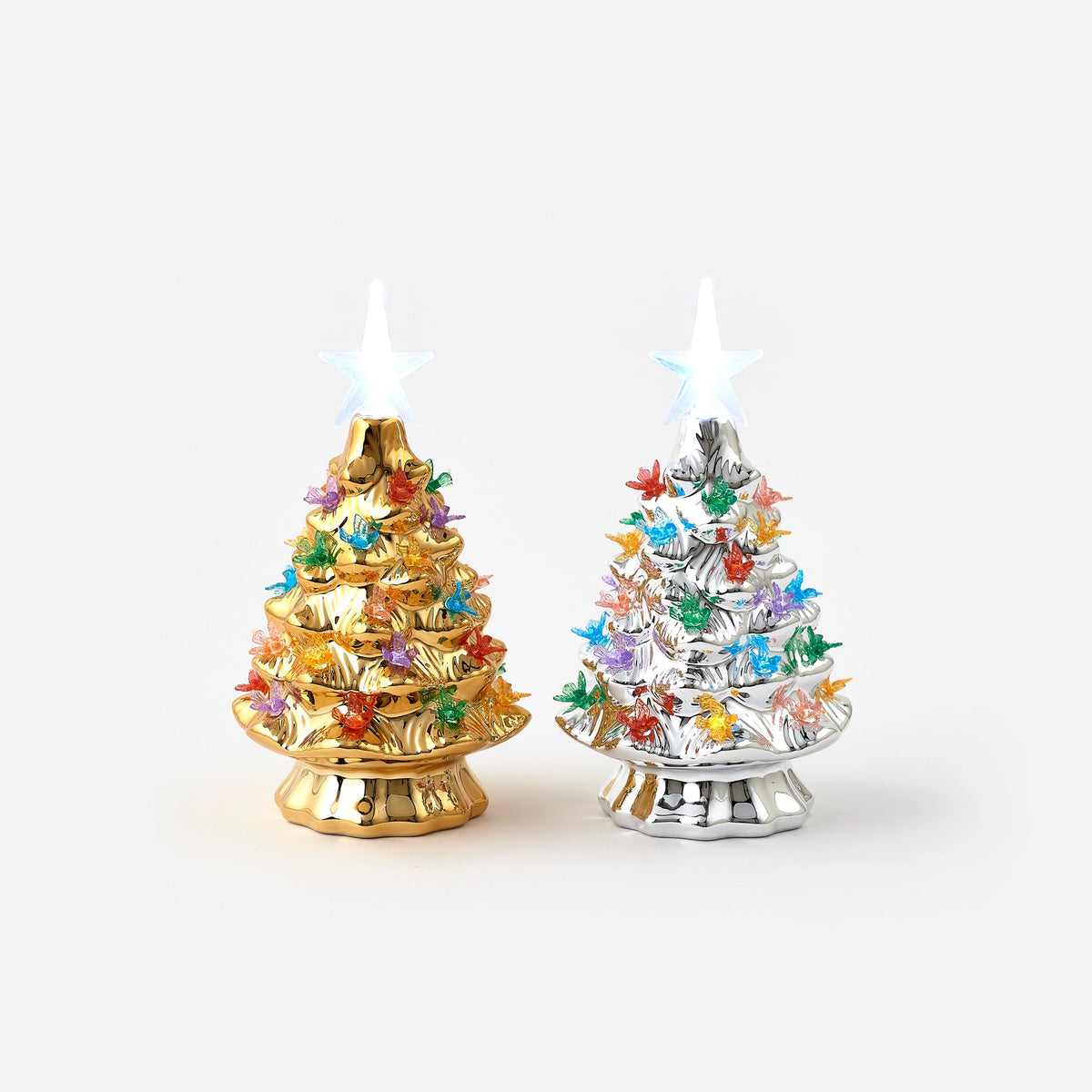 Silver Ceramic Tree with Led Lights | Retro Christmas Decor