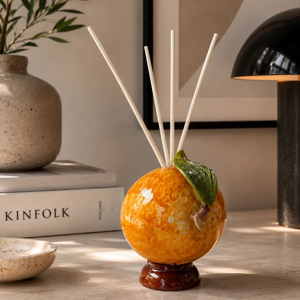 Hand-Painted Capodimonte Italian Orange Reed Diffuser | Luxury Home Decor