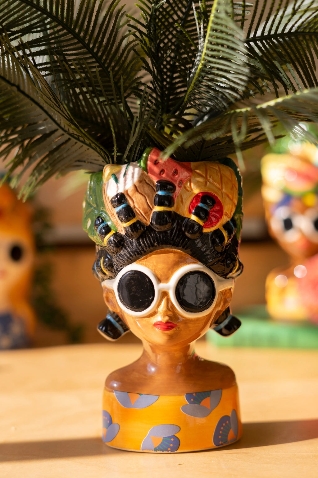 Ceramic Lady Vase with Coconut & Pineapple Hat | Palm Beach Home Decor