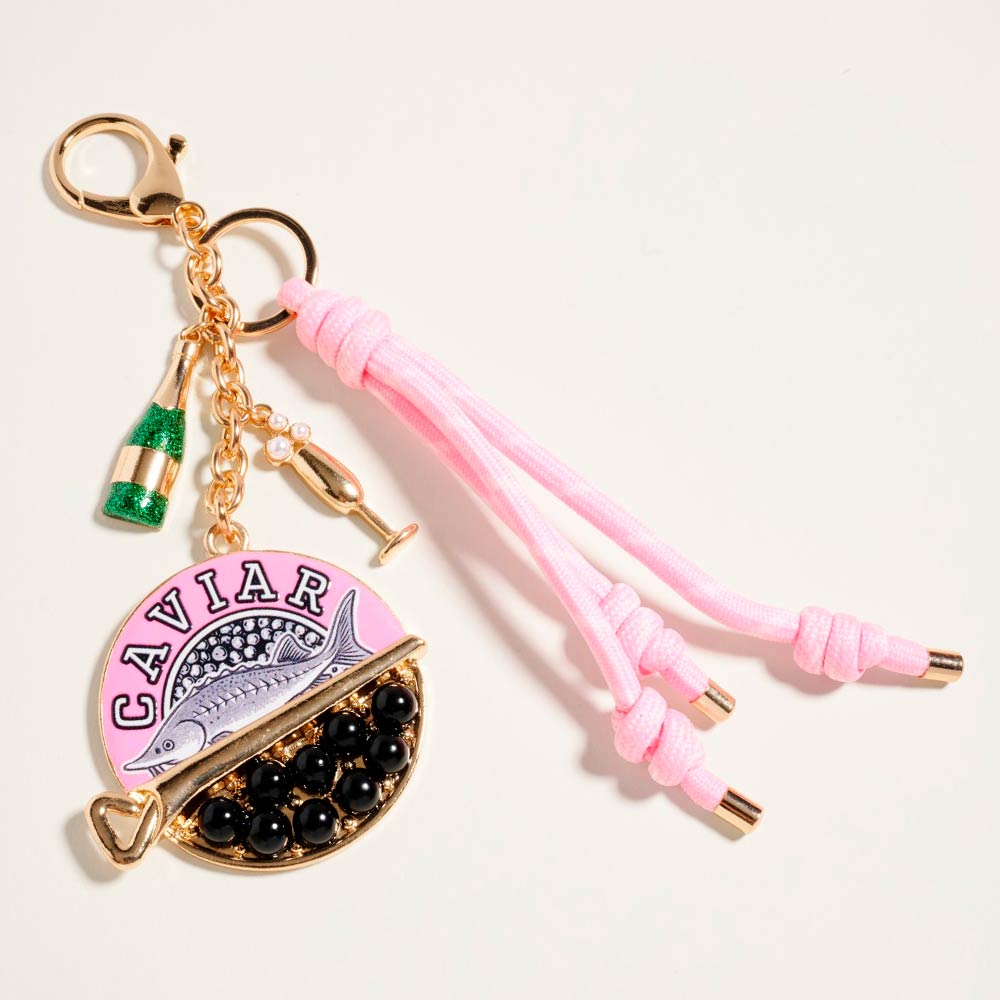 Caviar Sardine Champagne Glass Keychain/Bag Charm