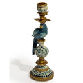 Antiqued Ornate Blue & White Parrot Candlestick | Elegant Chinoiserie Home Decor