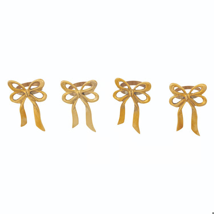 Gold Brass Bow Napkin Rings - Set of 4 | Elegant Table Decor