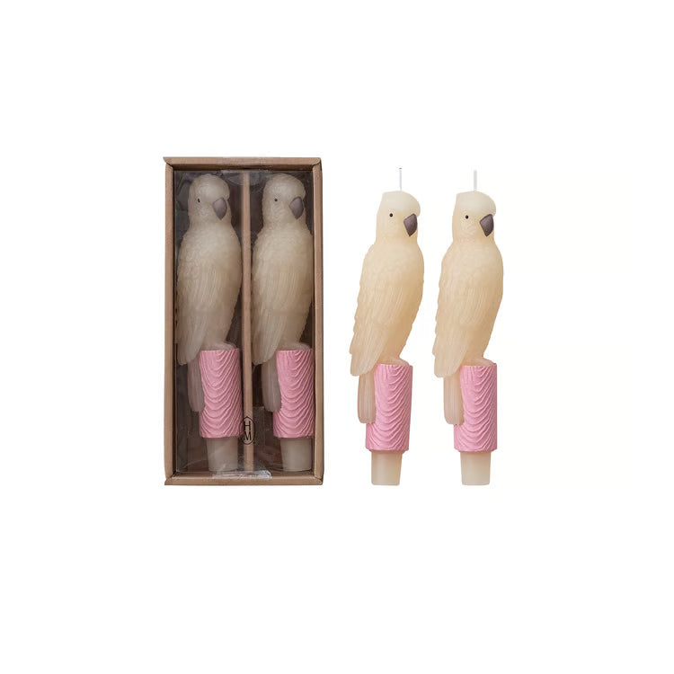 Decorative Parrot Taper Candles | Set of 2 | Palm Beach Table Decor