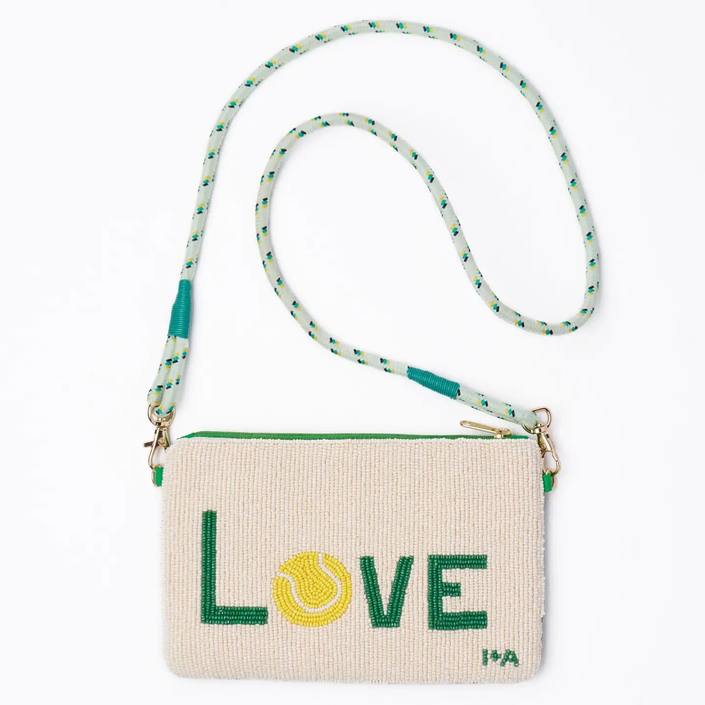 Handmade Leila Tennis Seed Bead Clutch with Strap