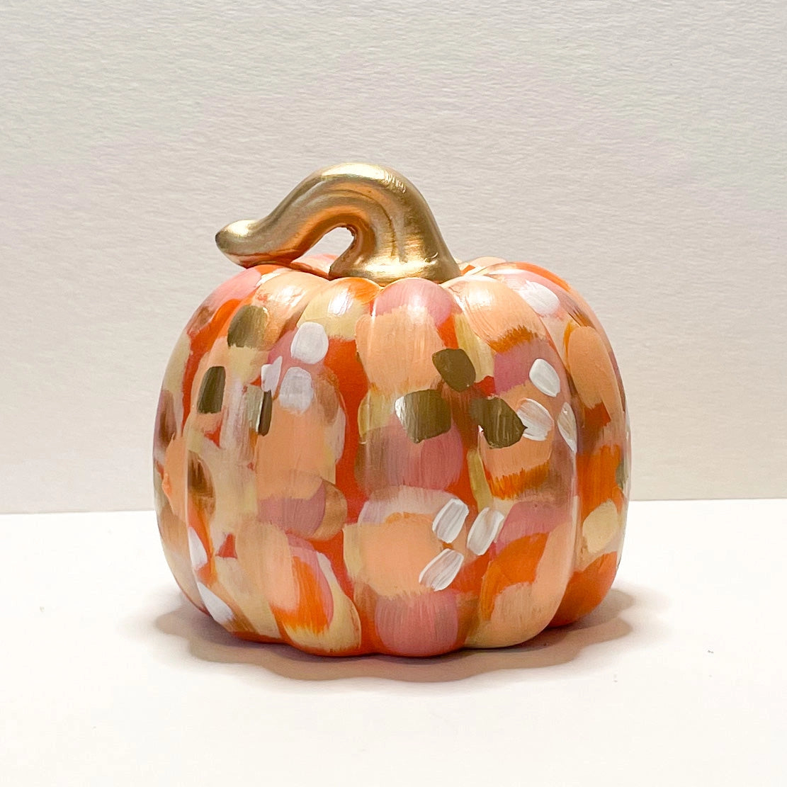 Hand-Painted Abstract Orange Ceramic Pumpkin | Elegant Fall Home Decor