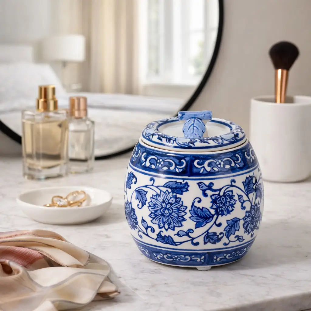 Blue & White Chinoiserie Ceramic Jar Candle | Peony Scented Soy Wax