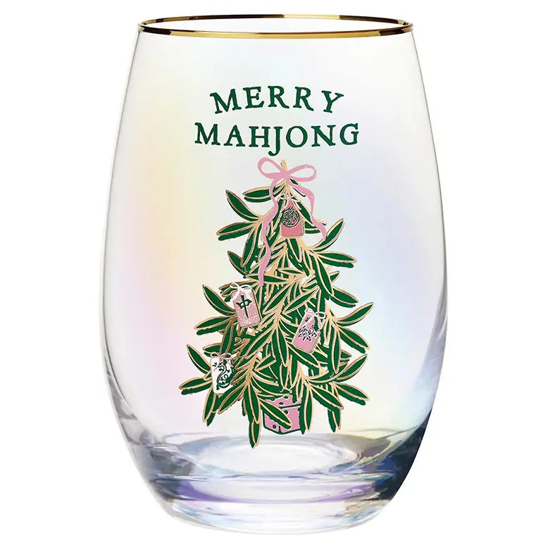 Merry Mahjong Gold Foil Stemless Wine Glass | Luxury Barware