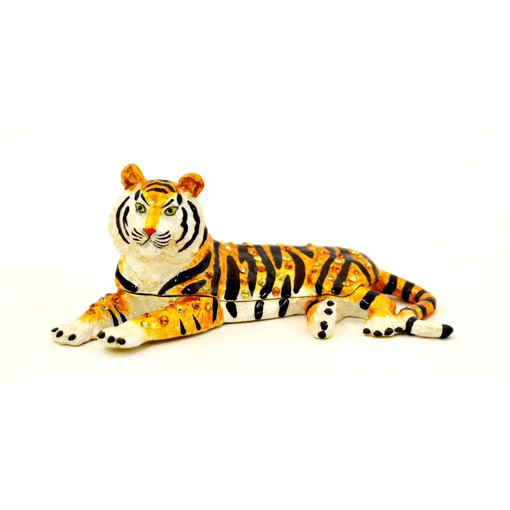 Hand-Painted Enamel Tiger Trinket Box | Grandmillennial Home Decor