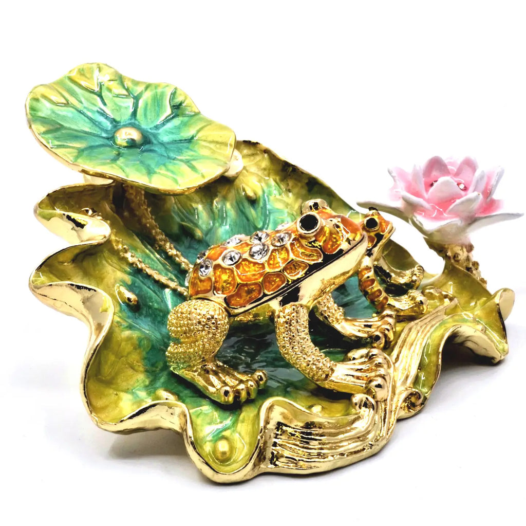 Jeweled Frog with Baby & Flowers on Lily Pad | Grandmillennial Home Decor