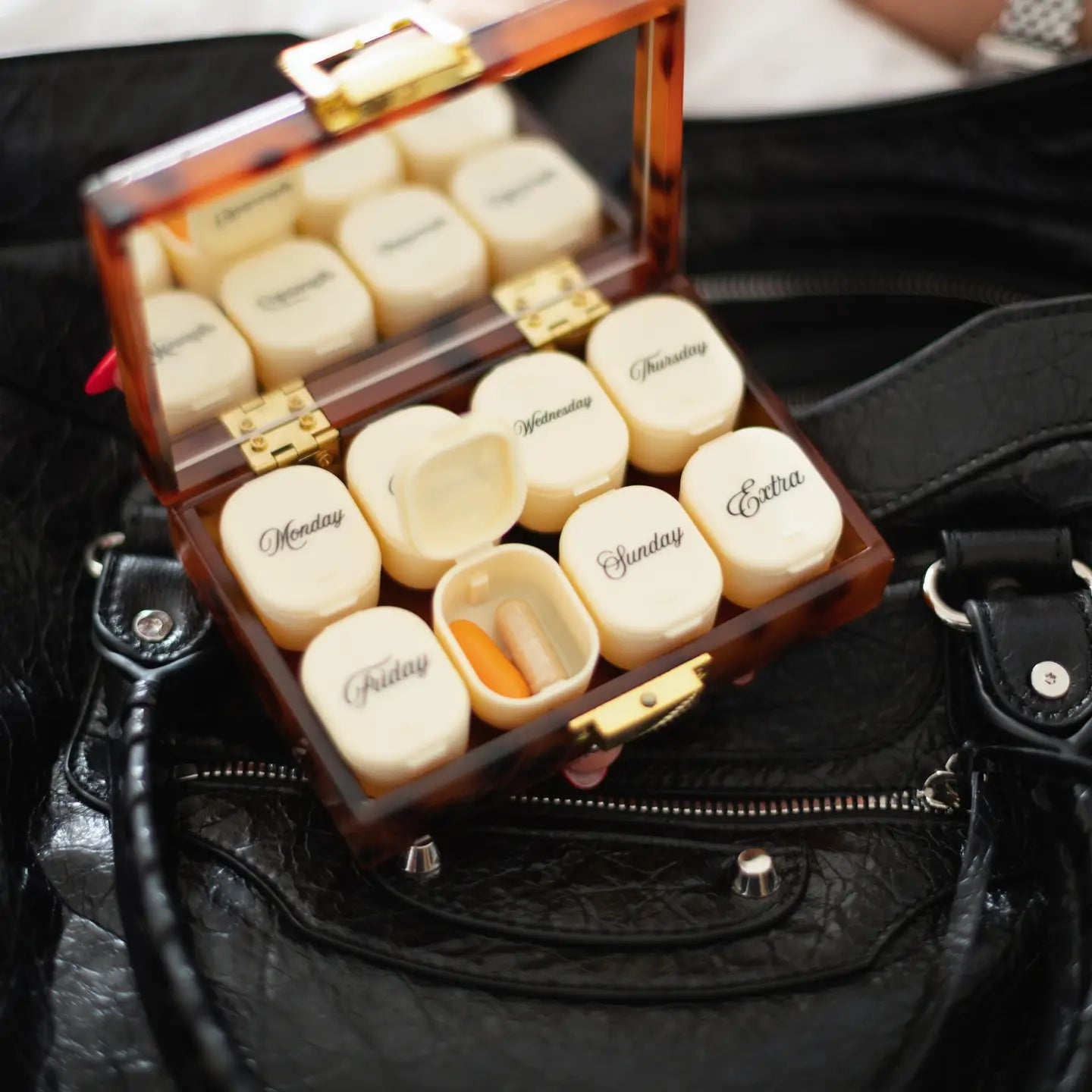 Hand-Painted Tortoise 7-Day Pill Box Organizer | Luxury Travel Accessory