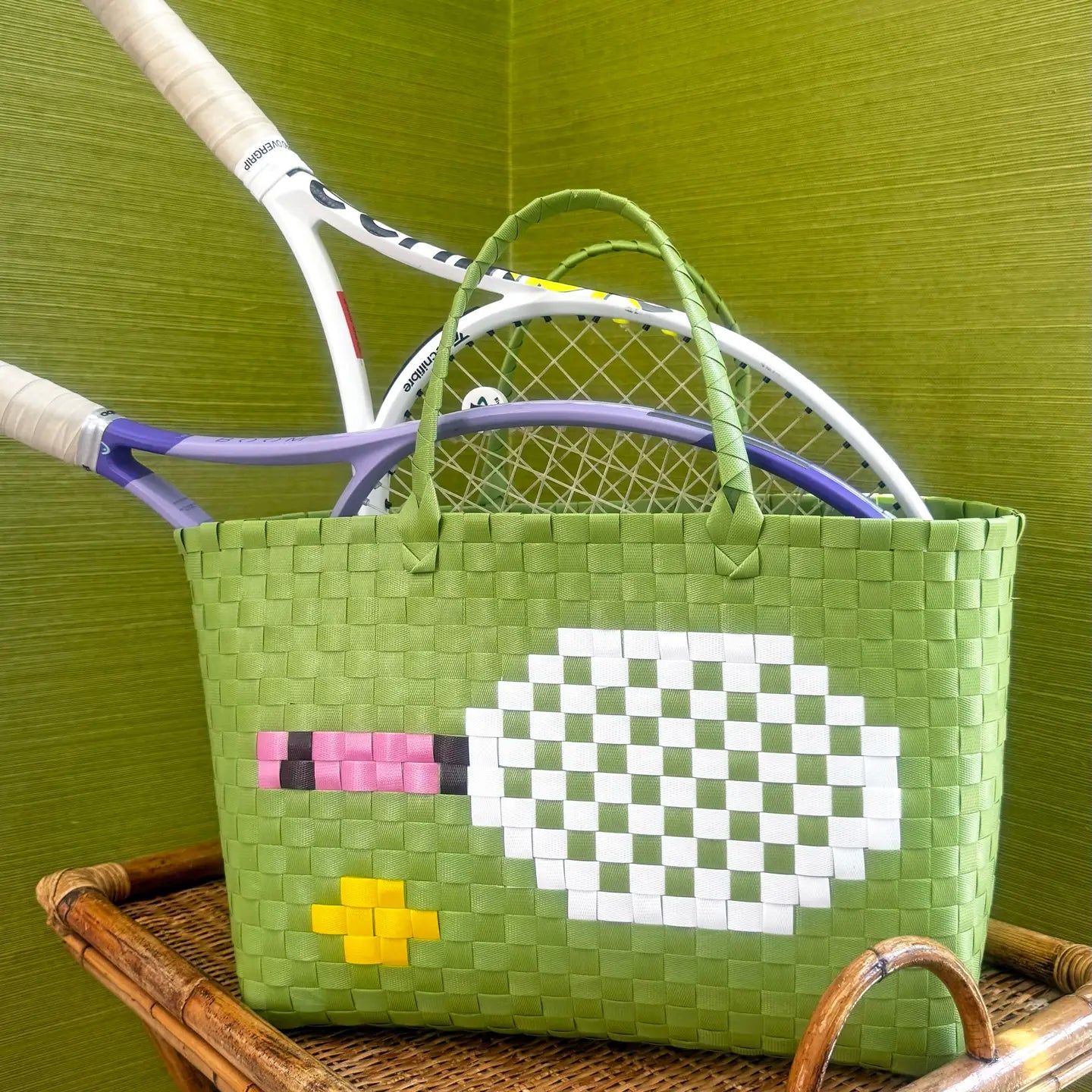 Tennis Woven Basket Bag | Chic Preppy Tote for Tennis Lovers