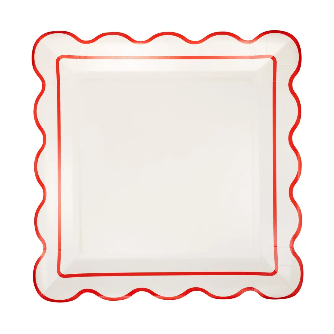 Red Scalloped Square Paper Plates | Party Table Decor