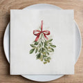 Mistletoe Printed Cocktail Napkins | Beautiful Christmas Cocktail Napkins