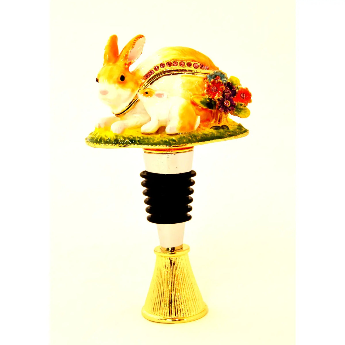 Bunny with Baby Trinket Box Bottle Stopper with Stand | Elevated Bar Accessories