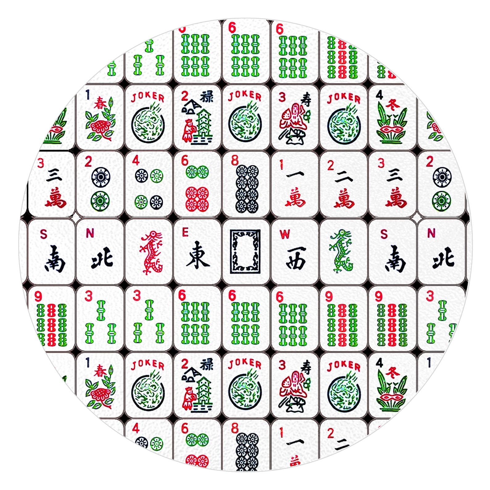 Round Mahjong Glass Cutting Board | Colorful Mahjong Tile Serving Board