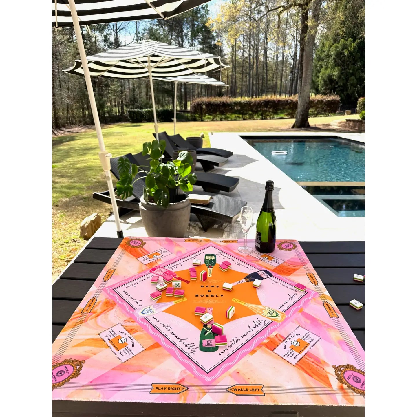 Bams & Bubbly Mahjong Mat | Designer Mahjong Game Night Accessory