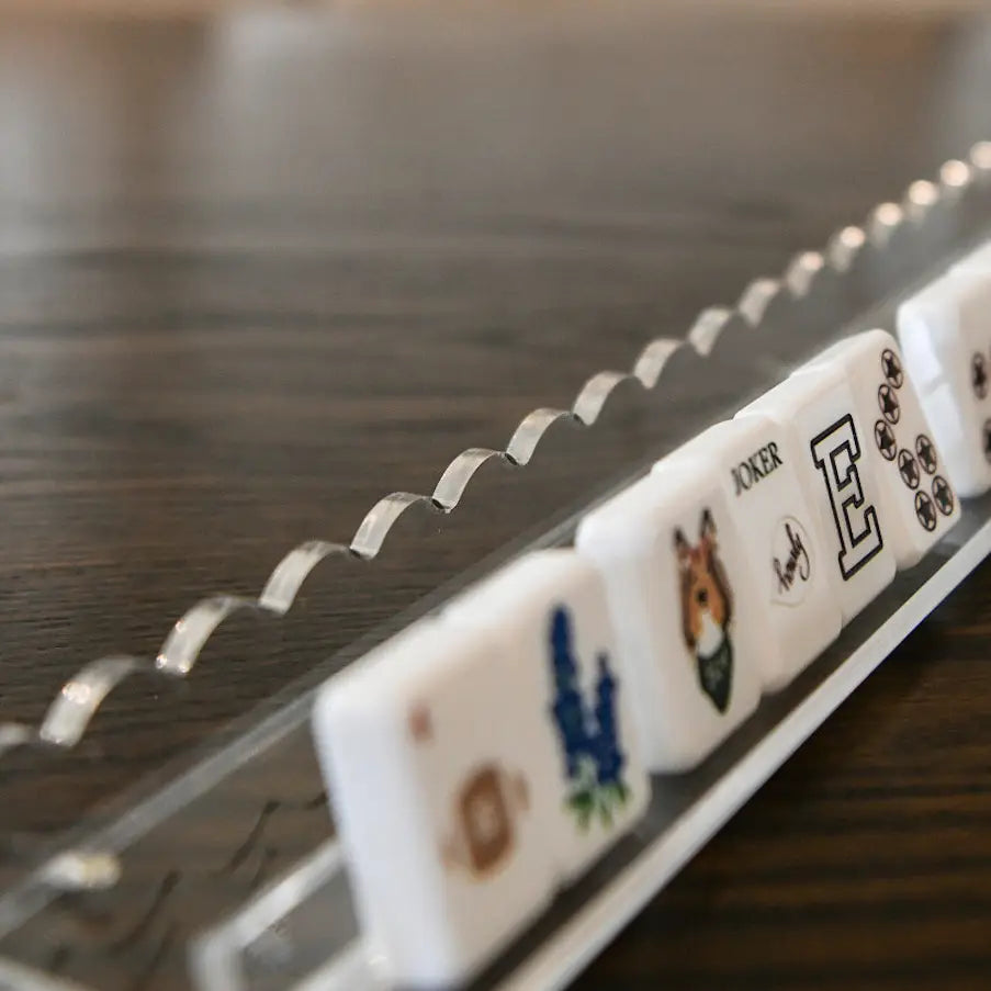Clear Acrylic Scallop Mahjong Rack with Magnetic Pushers | Luxury Mahjong Accessories