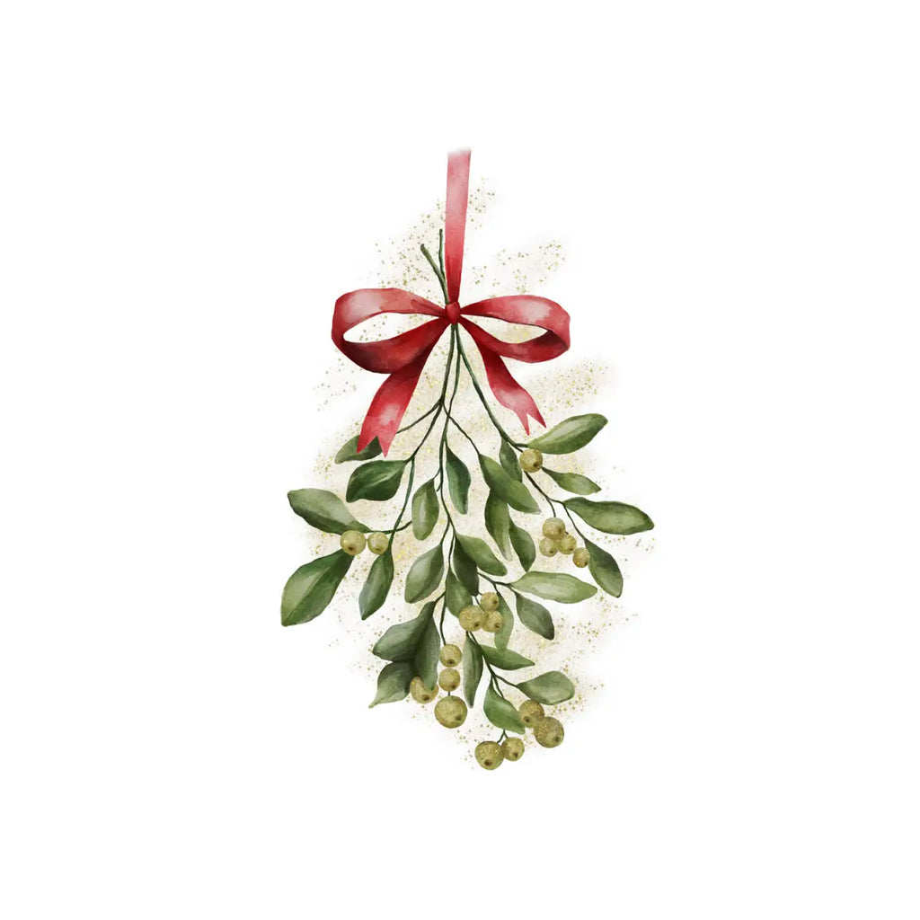 Mistletoe Printed Cocktail Napkins | Beautiful Christmas Cocktail Napkins