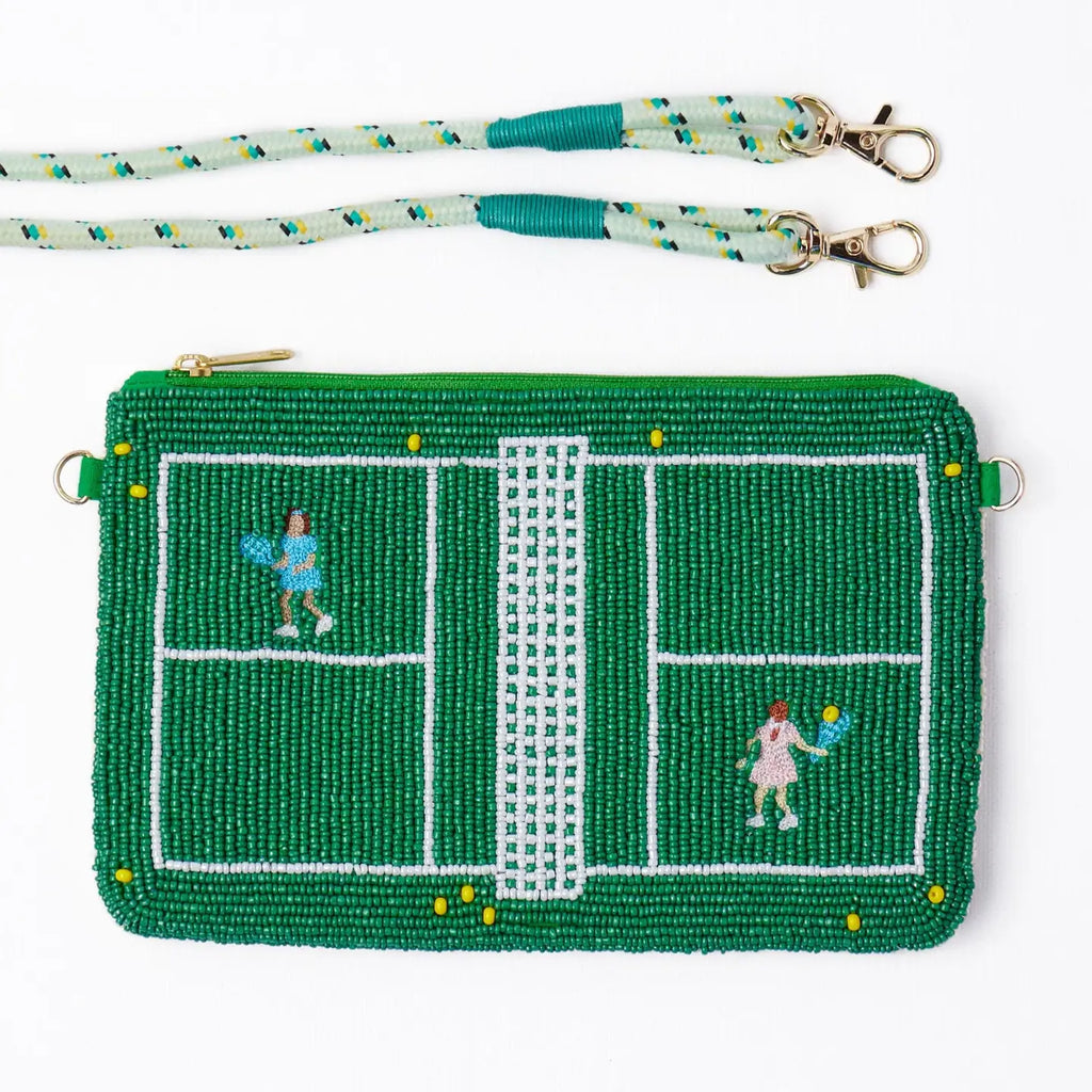 Handmade Leila Tennis Seed Bead Clutch with Strap