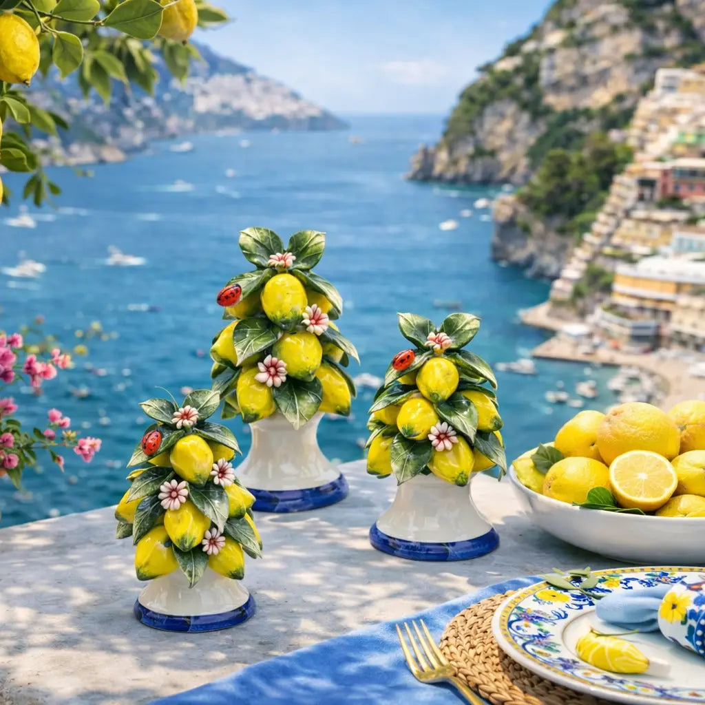 Hand-Painted Capodimonte Italian Ceramic Lemon Cascade Sculpture