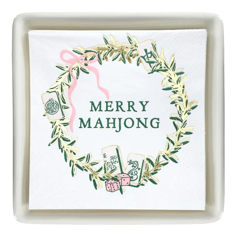 Merry Mahjong Cocktail Napkin & Ceramic Tray Set | Luxury Mahjong Paper Cocktail Napkins