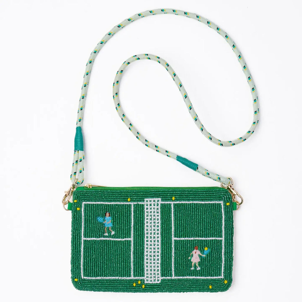 Handmade Leila Tennis Seed Bead Clutch with Strap