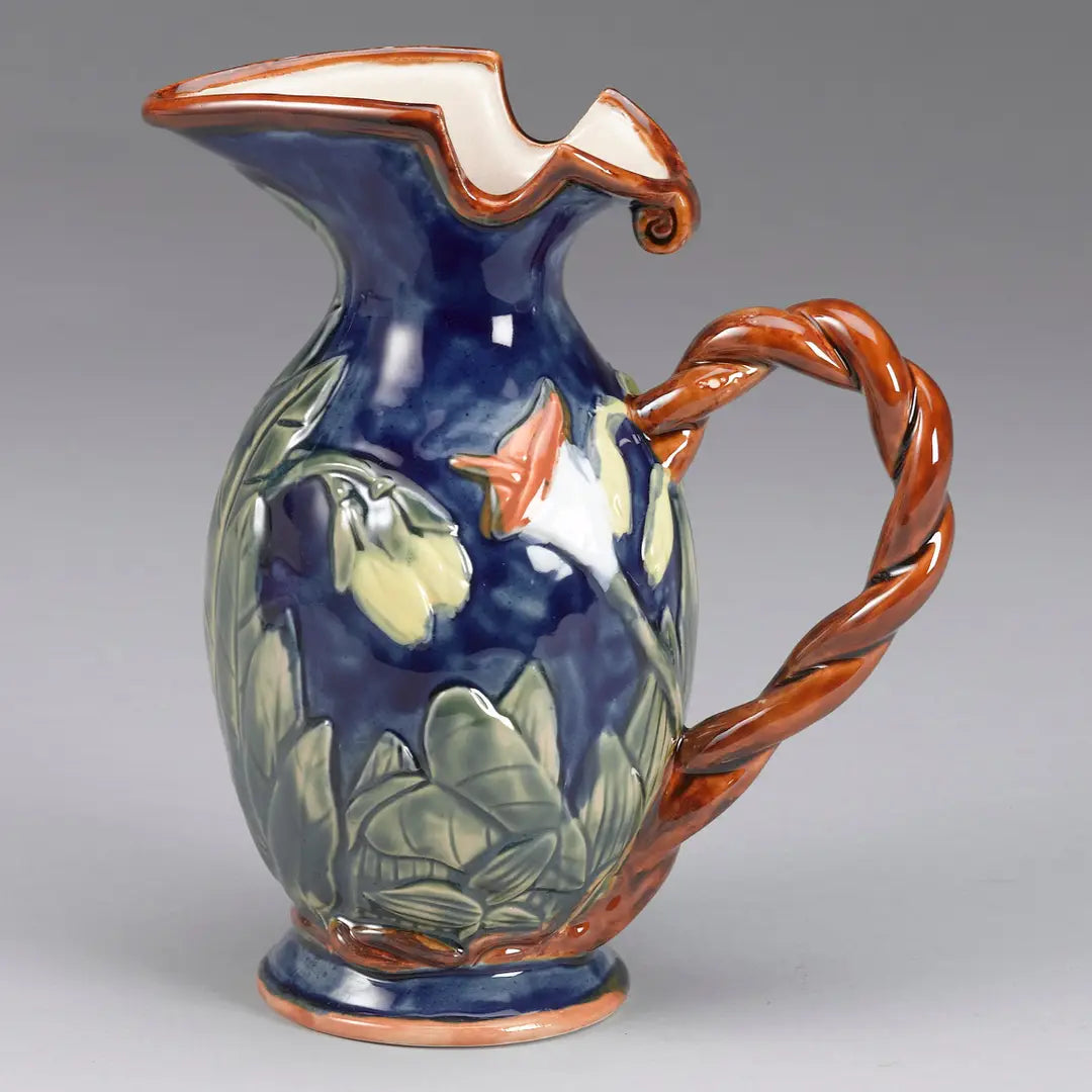 Majolica-Style Floral Pitcher