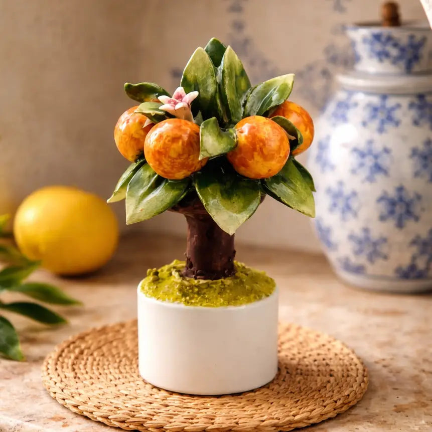 Capodimonte Hand-Painted Italian Orange Plant Sculpture