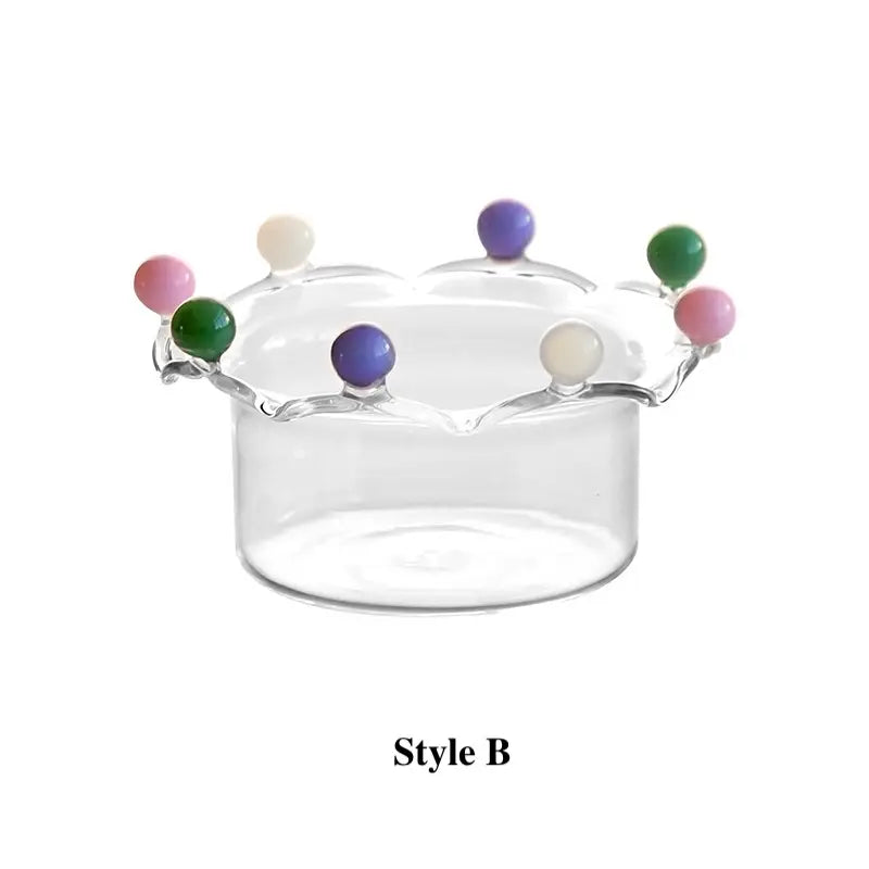 Colorful Beaded Crown-Shaped Glass Bowl Colorway B