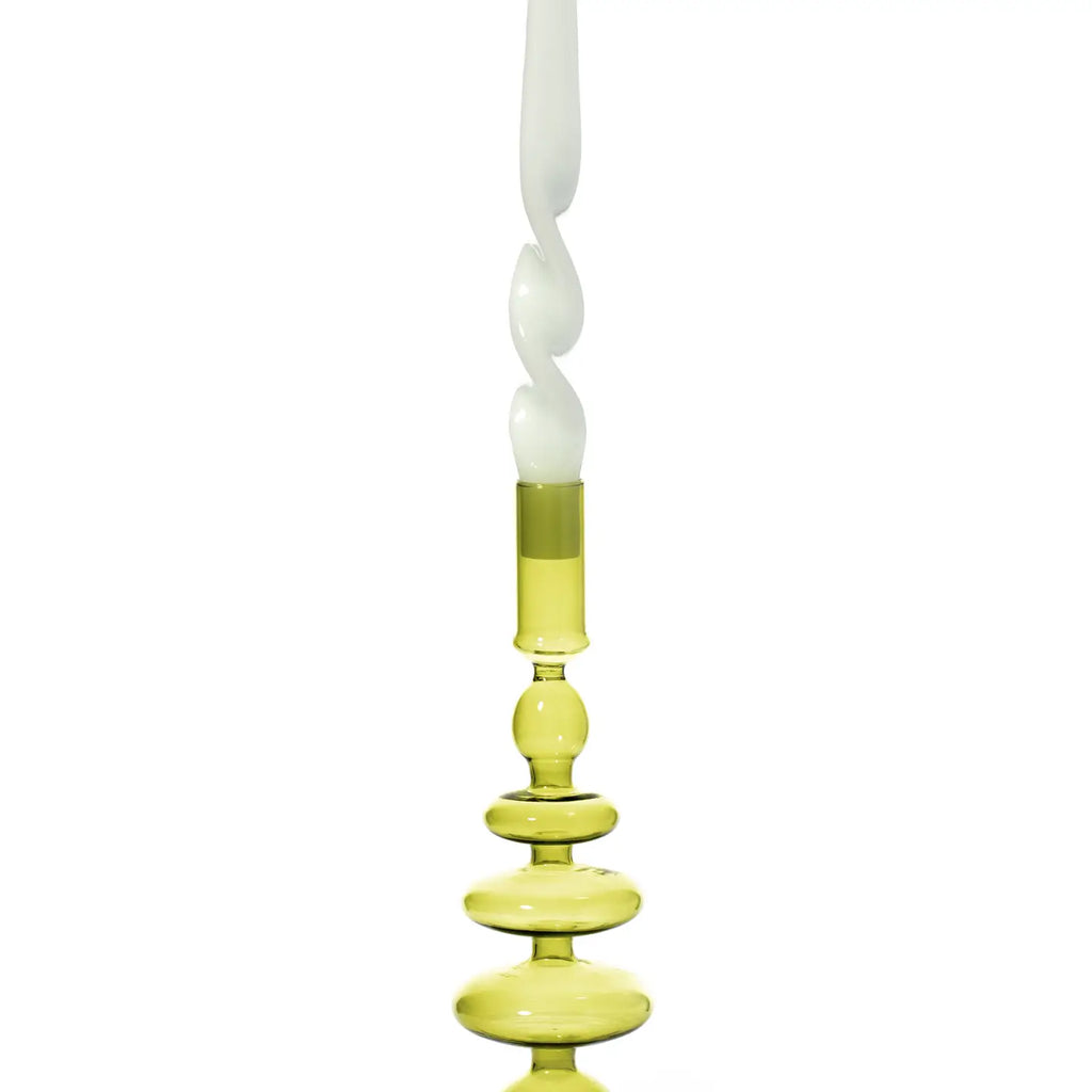 Taper Candlestick | Colored Glass | Pear Green