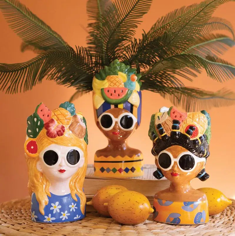 Ceramic Lady Vase with Watermelon Fruit Hat | Palm Beach Home Decor