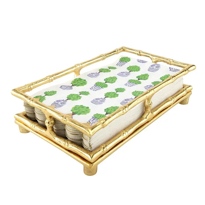 Gold Bamboo Guest Napkin Tray | Elegant Chinoiserie Style