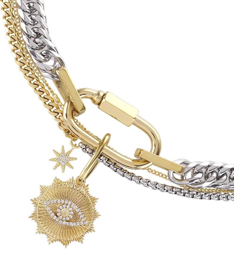 Evil Eye Carabiner 3-Strand Necklace | Layered Necklace