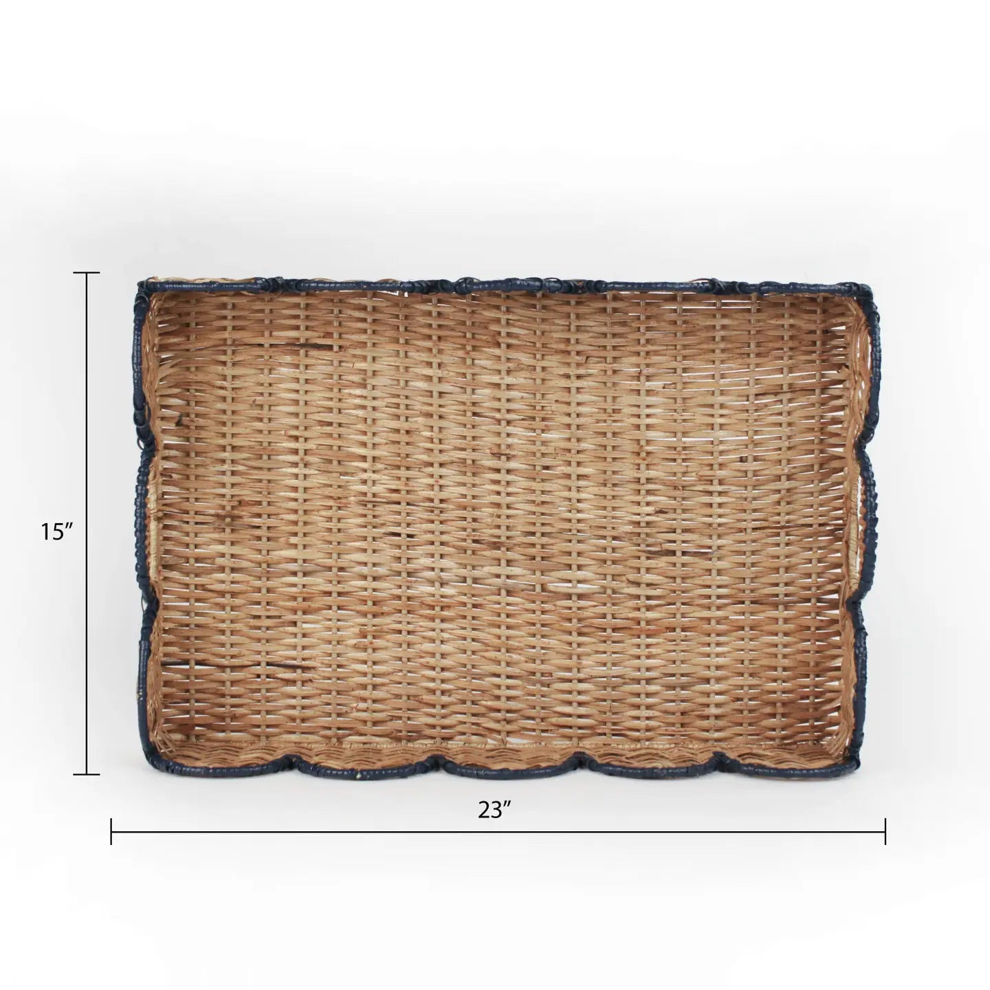 Scalloped Hand-Painted Rattan Tray